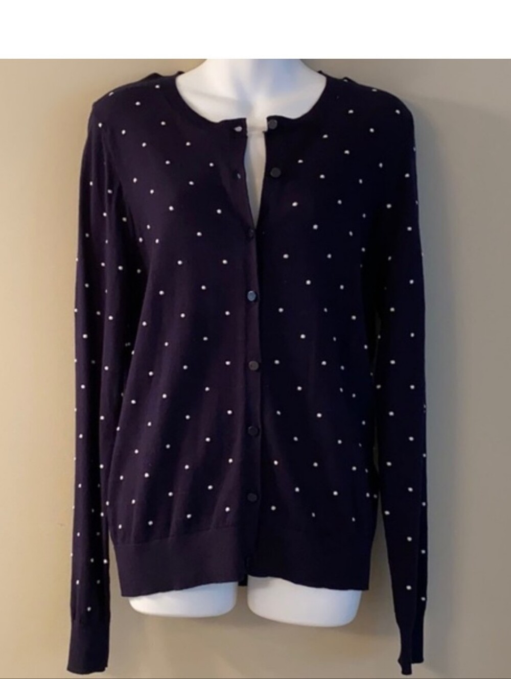 August Silk Polka Dot V Neck Sweater    Size XL